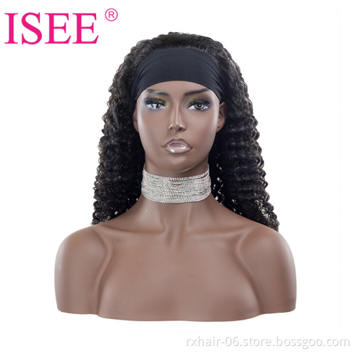Remy Pre Color Natural 4C Breaded Bulk Ladies Virgin Hair Wig With Headband Quiesha Deep Wave Vergin Headband Wigs Human Hair